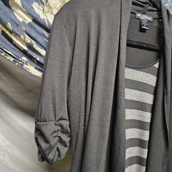 3/$25 Delirious | Gray & Black Striped Mini Dress with Black Coverup size Medium - Picture 2 of 8